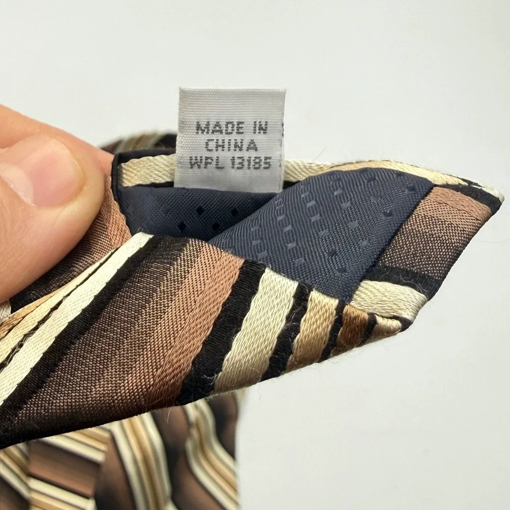 Van Heusen Mens Silk Necktie Brown Tan Cream Striped‎ Classic Business Tie